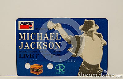 MICHAEL JACKSON Dangerous World Tour Live in Bangkok 1993 King of Pop Cards Ticket concert is Very Rare in blue color. Editorial Stock Photo